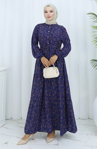 Navy Blue Hijab Dress 0139-02
