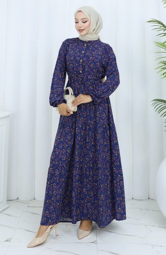 Navy Blue Hijab Dress 0139-02