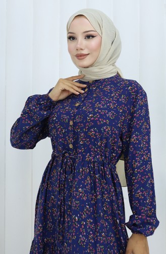 Navy Blue Hijab Dress 0139-02