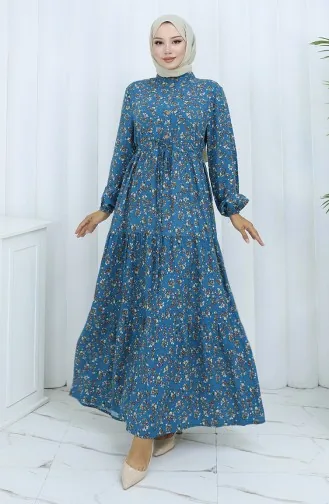 Half Buttoned Waist Tied Dress 0139-03 Petrol 0139-03