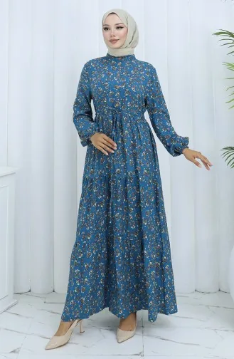 Half Buttoned Waist Tied Dress 0139-03 Petrol 0139-03