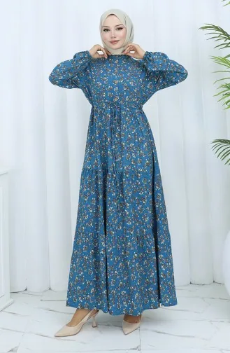 Half Buttoned Waist Tied Dress 0139-03 Petrol 0139-03