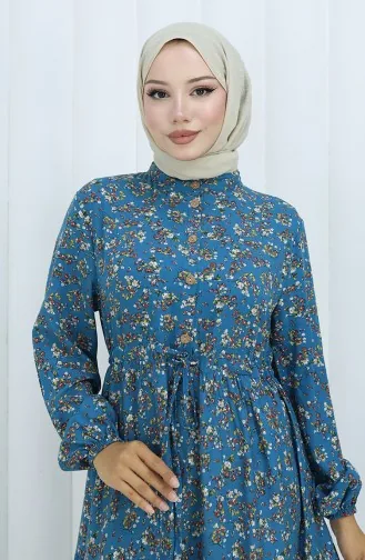 Half Buttoned Waist Tied Dress 0139-03 Petrol 0139-03