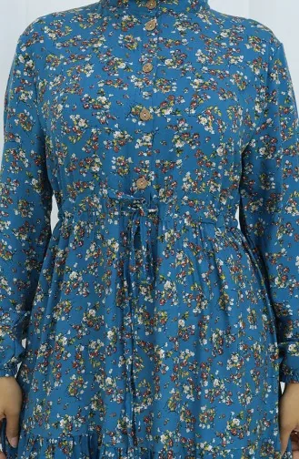 Half Buttoned Waist Tied Dress 0139-03 Petrol 0139-03