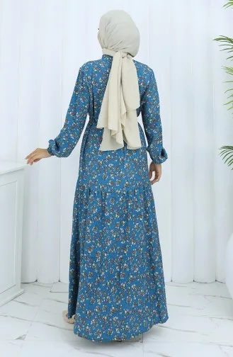 Half Buttoned Waist Tied Dress 0139-03 Petrol 0139-03