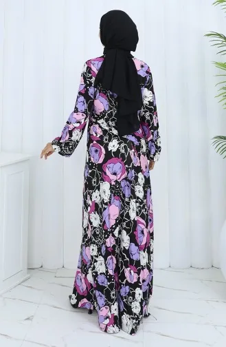 Gestreepte Gekamde Katoenen Jurk 2135B-01 Zwart/paars 2135B-01