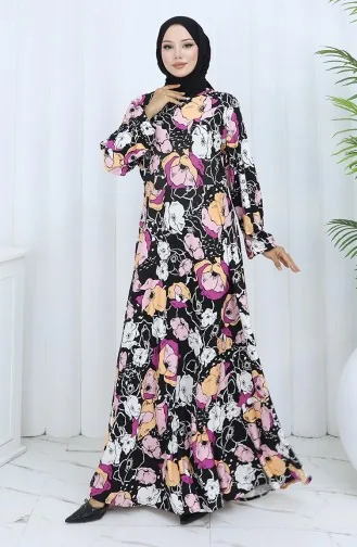 Gestreepte Gekamde Katoenen Jurk 2135B-02 Zwart Poeder 2135B-02