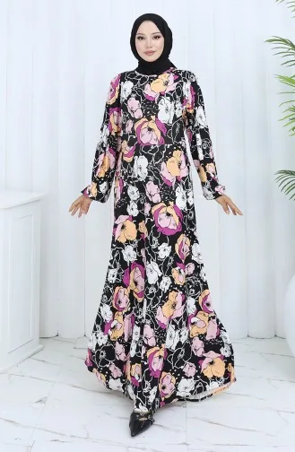 Gestreepte Gekamde Katoenen Jurk 2135B-02 Zwart Poeder 2135B-02