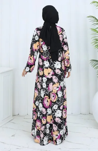 Gestreepte Gekamde Katoenen Jurk 2135B-02 Zwart Poeder 2135B-02