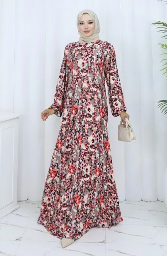 Robe En Coton Peigné à Motifs 2135C-02 Rose Poudré 2135C-02