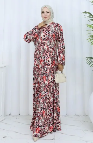 Robe En Coton Peigné à Motifs 2135C-02 Rose Poudré 2135C-02