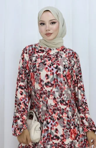 Robe En Coton Peigné à Motifs 2135C-02 Rose Poudré 2135C-02