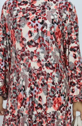 Robe En Coton Peigné à Motifs 2135C-02 Rose Poudré 2135C-02