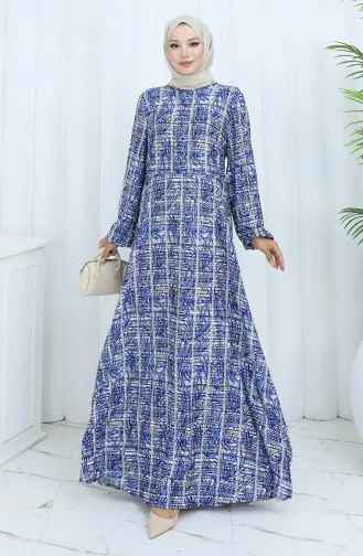 Gemustertes Kleid Aus Gekämmter Baumwolle 2135D-01 Marineblau 2135D-01