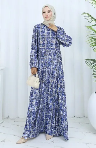 Gemustertes Kleid Aus Gekämmter Baumwolle 2135D-01 Marineblau 2135D-01