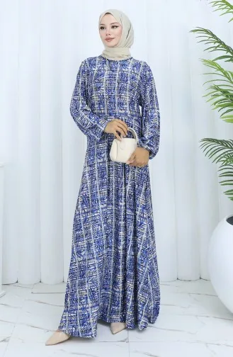 Gemustertes Kleid Aus Gekämmter Baumwolle 2135D-01 Marineblau 2135D-01