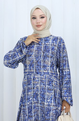 Desenli Penye Elbise 2135D-01 Lacivert