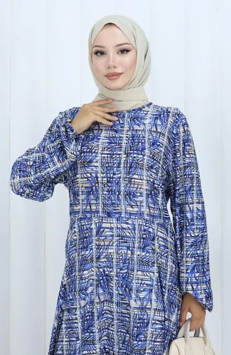 Gemustertes Kleid Aus Gekämmter Baumwolle 2135D-01 Marineblau 2135D-01