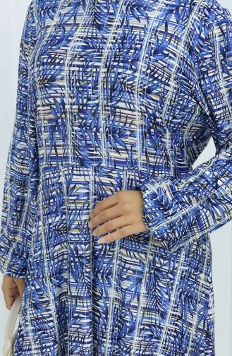 Gemustertes Kleid Aus Gekämmter Baumwolle 2135D-01 Marineblau 2135D-01