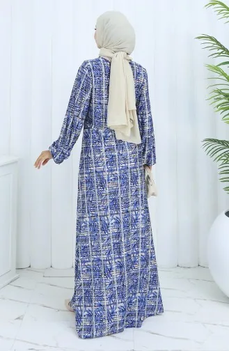 Gemustertes Kleid Aus Gekämmter Baumwolle 2135D-01 Marineblau 2135D-01