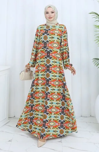 Gestreepte Gekamde Katoenen Jurk 2135E-01 Tegelgroen 2135E-01