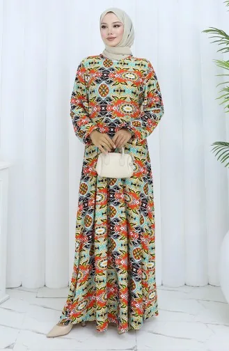 Gestreepte Gekamde Katoenen Jurk 2135E-01 Tegelgroen 2135E-01