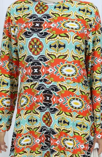 Gestreepte Gekamde Katoenen Jurk 2135E-01 Tegelgroen 2135E-01