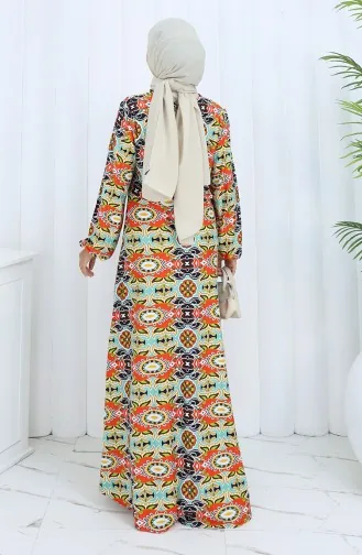 Gestreepte Gekamde Katoenen Jurk 2135E-01 Tegelgroen 2135E-01