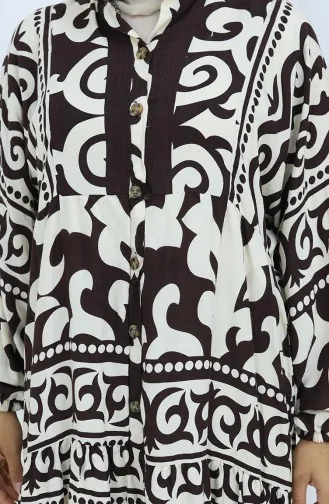 Alaçatı Halbgeknöpftes Kleid Mit Muster 2137-01 Braun Creme 2137-01