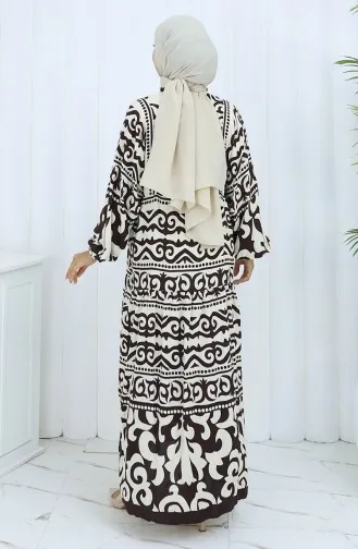 Alaçatı Halbgeknöpftes Kleid Mit Muster 2137-01 Braun Creme 2137-01