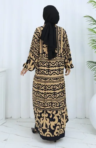 Alaçatı Patroon Halfgeknoopte Jurk 2137-02 Melkkoffie Zwart 2137-02