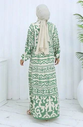 Alaçatı Desen Yarım Düğmeli Elbise 2137-05 Çağla Yeşili Krem