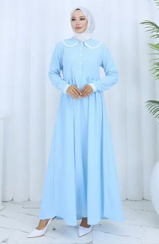 فستان دانتيل نصف أزرار 2145-02 أزرق 2145-02