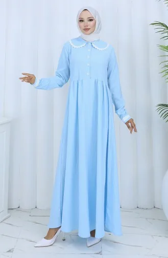 فستان دانتيل نصف أزرار 2145-02 أزرق 2145-02