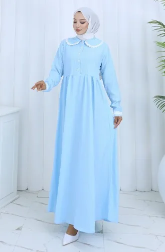 فستان دانتيل نصف أزرار 2145-02 أزرق 2145-02