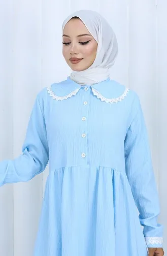 فستان دانتيل نصف أزرار 2145-02 أزرق 2145-02