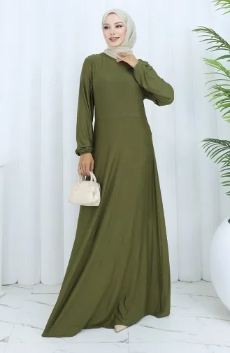 Elastic Sleeve Combed Cotton Dress 2146-01 Khaki 2146-01