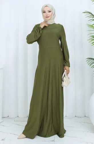 Elastic Sleeve Combed Cotton Dress 2146-01 Khaki 2146-01