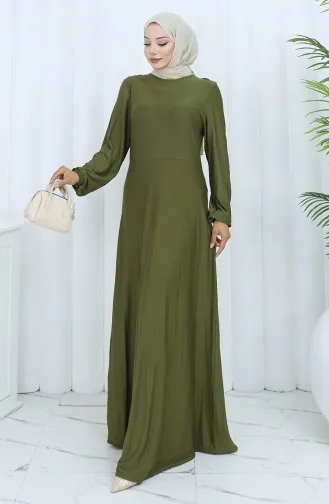 Elastic Sleeve Combed Cotton Dress 2146-01 Khaki 2146-01