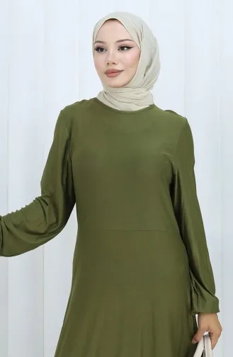 Elastic Sleeve Combed Cotton Dress 2146-01 Khaki 2146-01