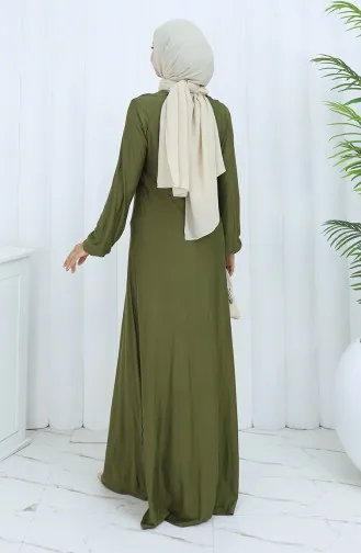 Elastic Sleeve Combed Cotton Dress 2146-01 Khaki 2146-01