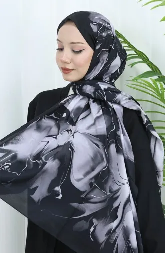 شال ناعم منقوش 70316-04 أسود فضي رمادي 70316-04