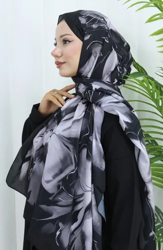 شال ناعم منقوش 70316-04 أسود فضي رمادي 70316-04