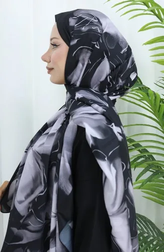 شال ناعم منقوش 70316-04 أسود فضي رمادي 70316-04