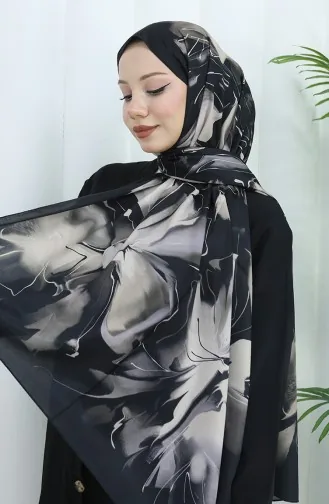 Desenli Soft Şal 70316-09 Siyah Vizon