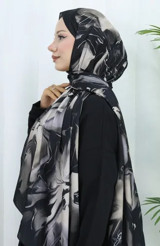 Desenli Soft Şal 70316-09 Siyah Vizon