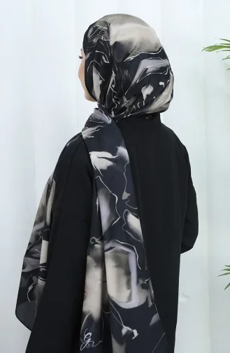 Desenli Soft Şal 70316-09 Siyah Vizon