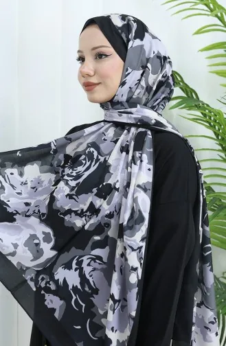 شال ناعم منقوش 70317-01 أسود رمادي 70317-01