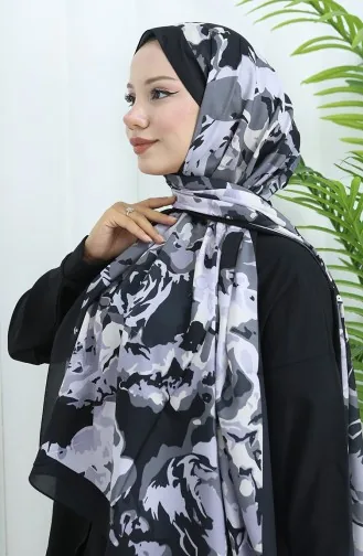 شال ناعم منقوش 70317-01 أسود رمادي 70317-01