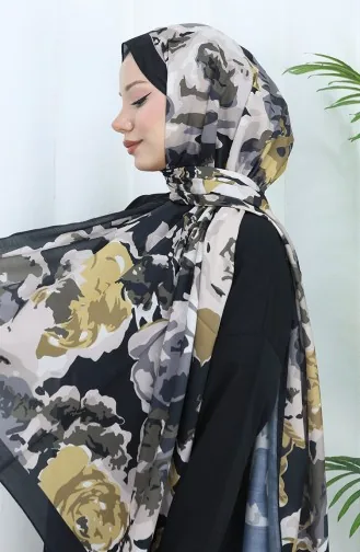 شال ناعم منقوش 70317-02 أسود بيج 70317-02